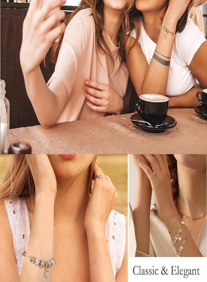 XINJIDUO 14K Gold Plated Love Locked Bracelets for Women, 2 Pcs, Gold and Pink, 7.5" + 1.5" Extender, with Crystal, Love Heart Charm - Image 4